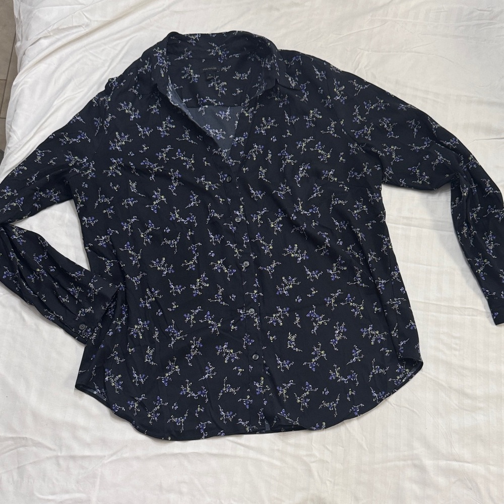 Ann Taylor Navy Floral Blouse